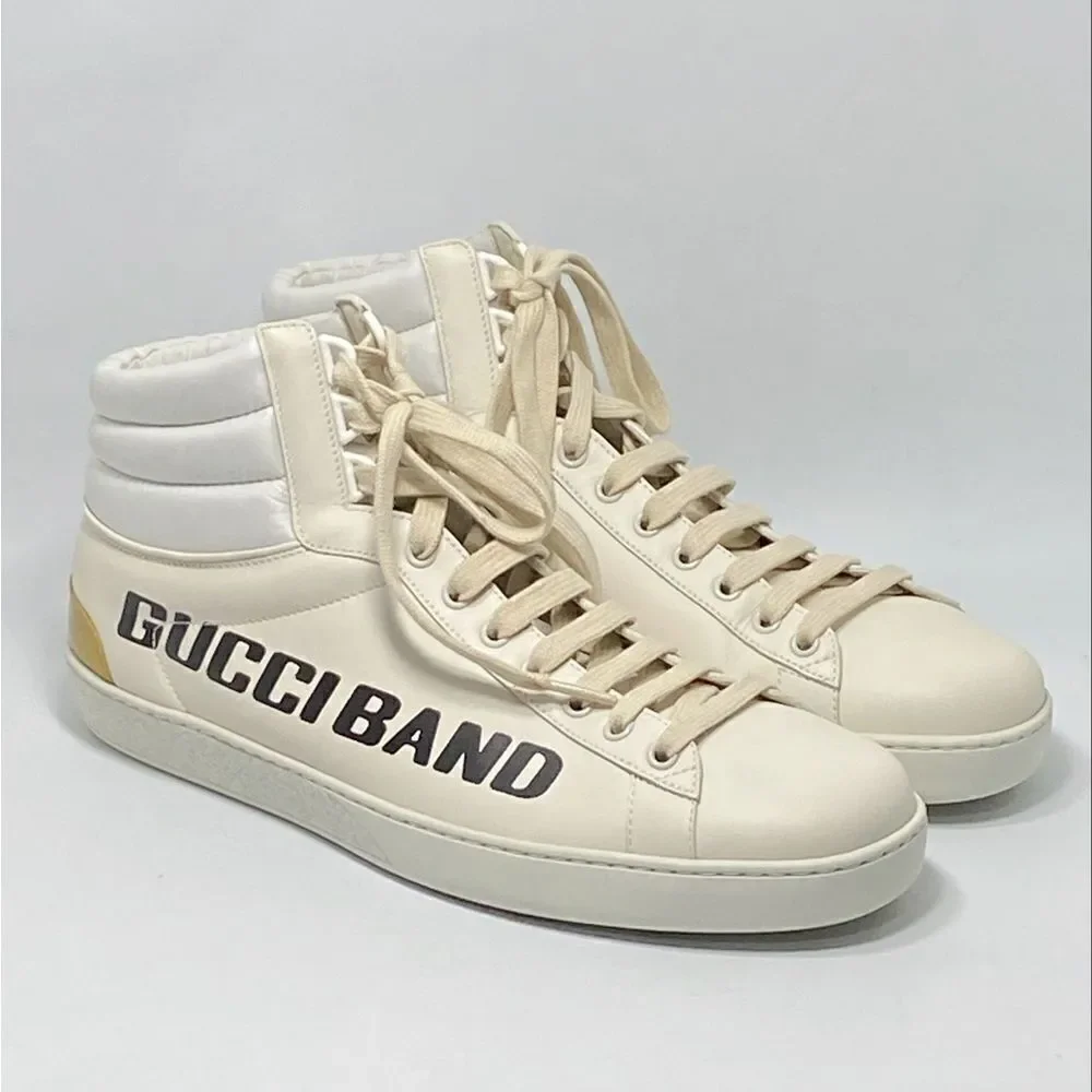 GUCCI Calfskin Ace Gucci Band Mens High Top Sneakers size 9.5/ US size 10.5